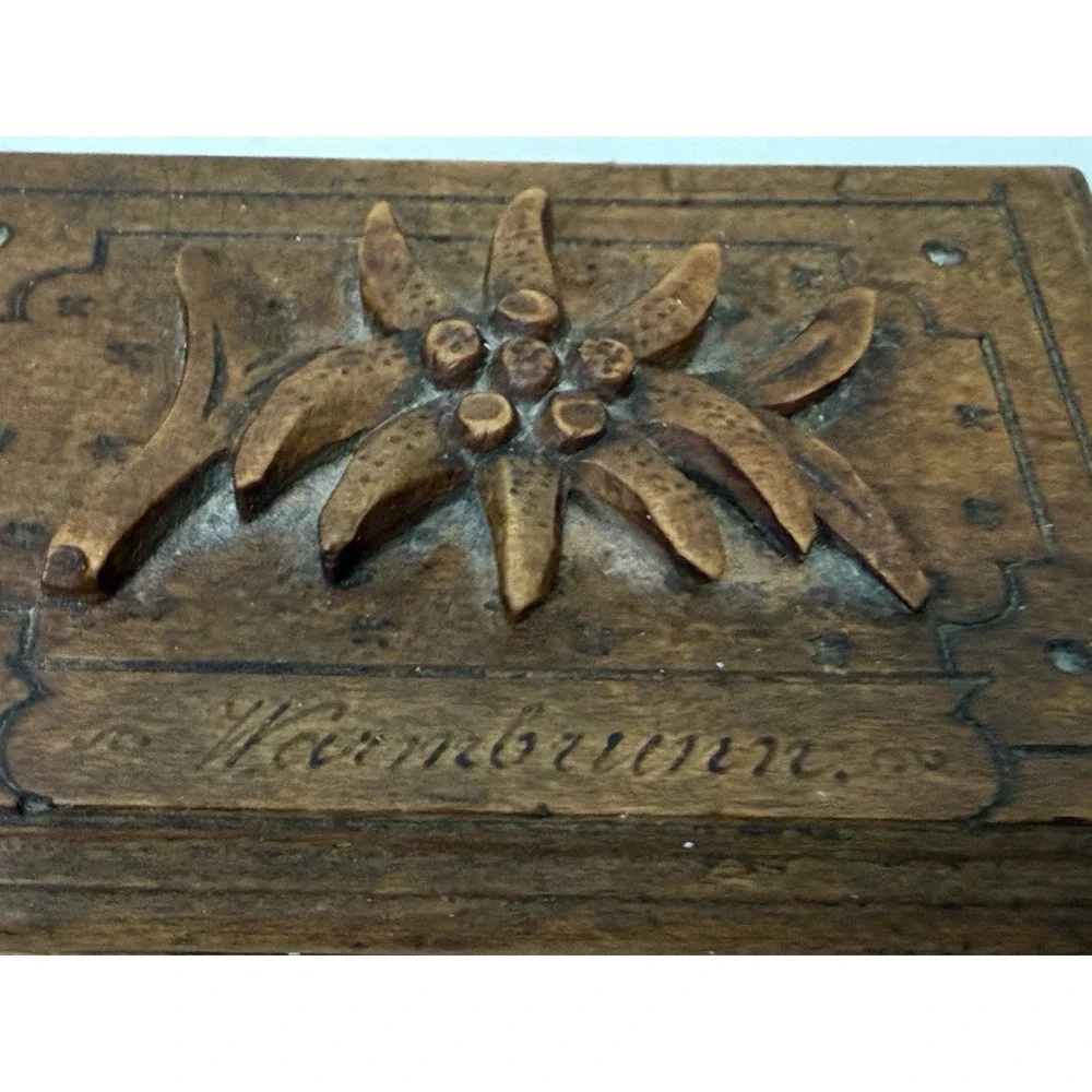 Antique German Warmbrunn Hand Carved Wood Trinket Jewelry Box Black Forest Style